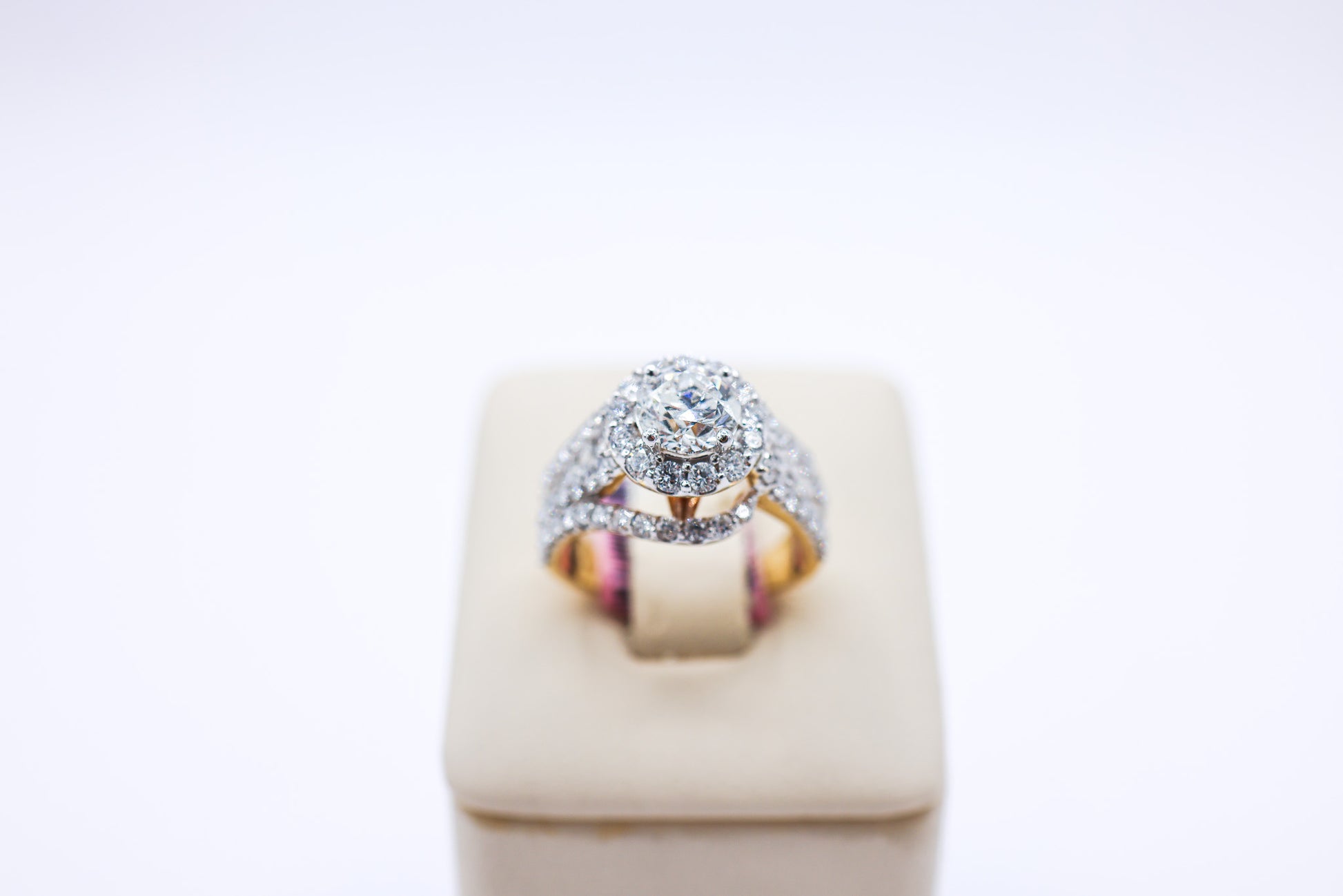 14K Gold Solitaire Triple-Row Custom Engagement Ring 3.10 CTW