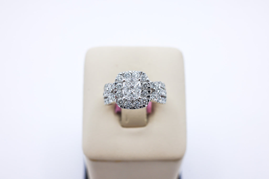 14K White Gold 1.99CTW Cushion-Cut Triple Row Ladies Diamond Ring