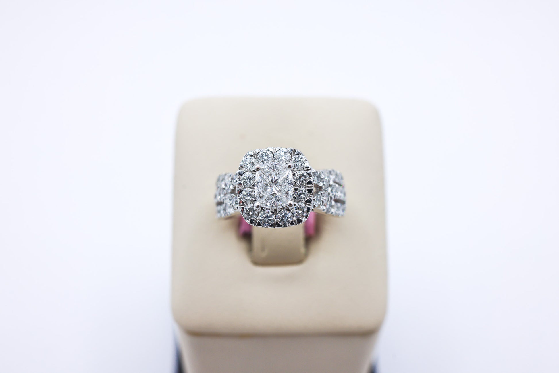 14K White Gold 1.99CTW Cushion-Cut Triple Row Ladies Diamond Ring