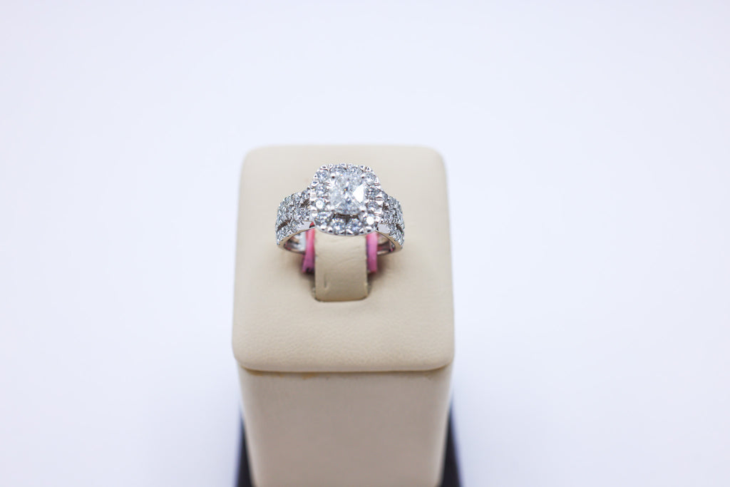 14K White Gold 1.99CTW Cushion-Cut Triple Row Ladies Diamond Ring