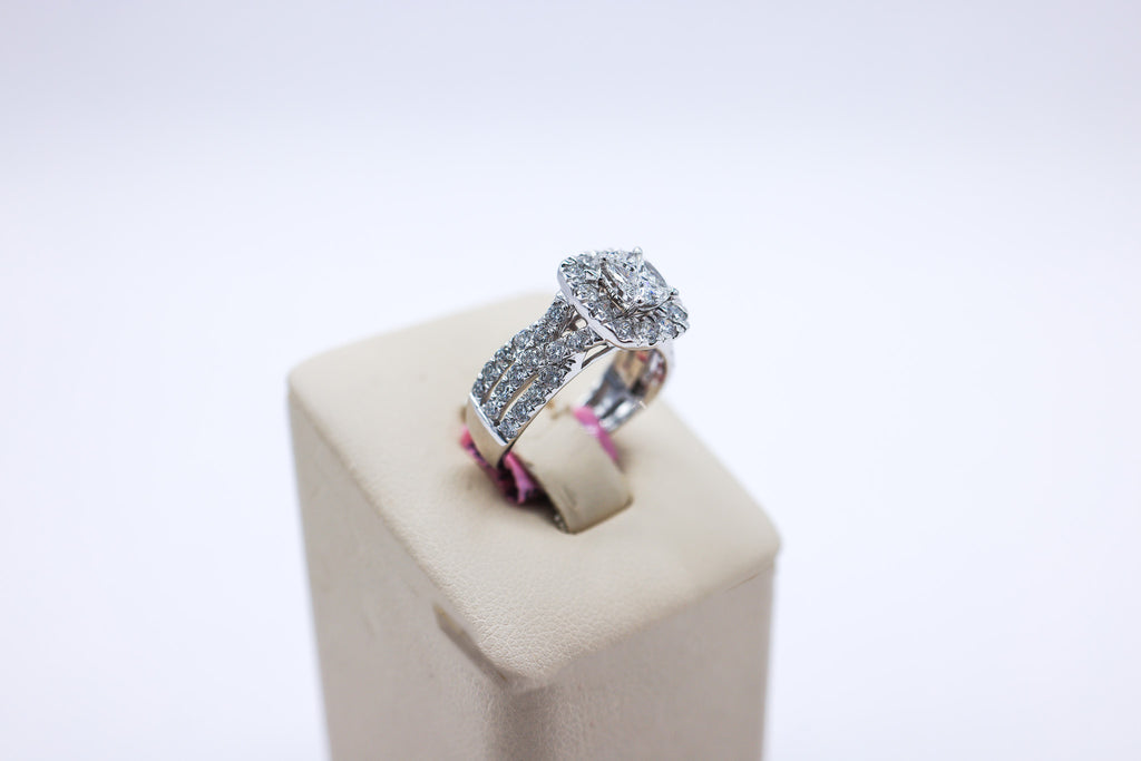 14K White Gold 1.99CTW Cushion-Cut Triple Row Ladies Diamond Ring