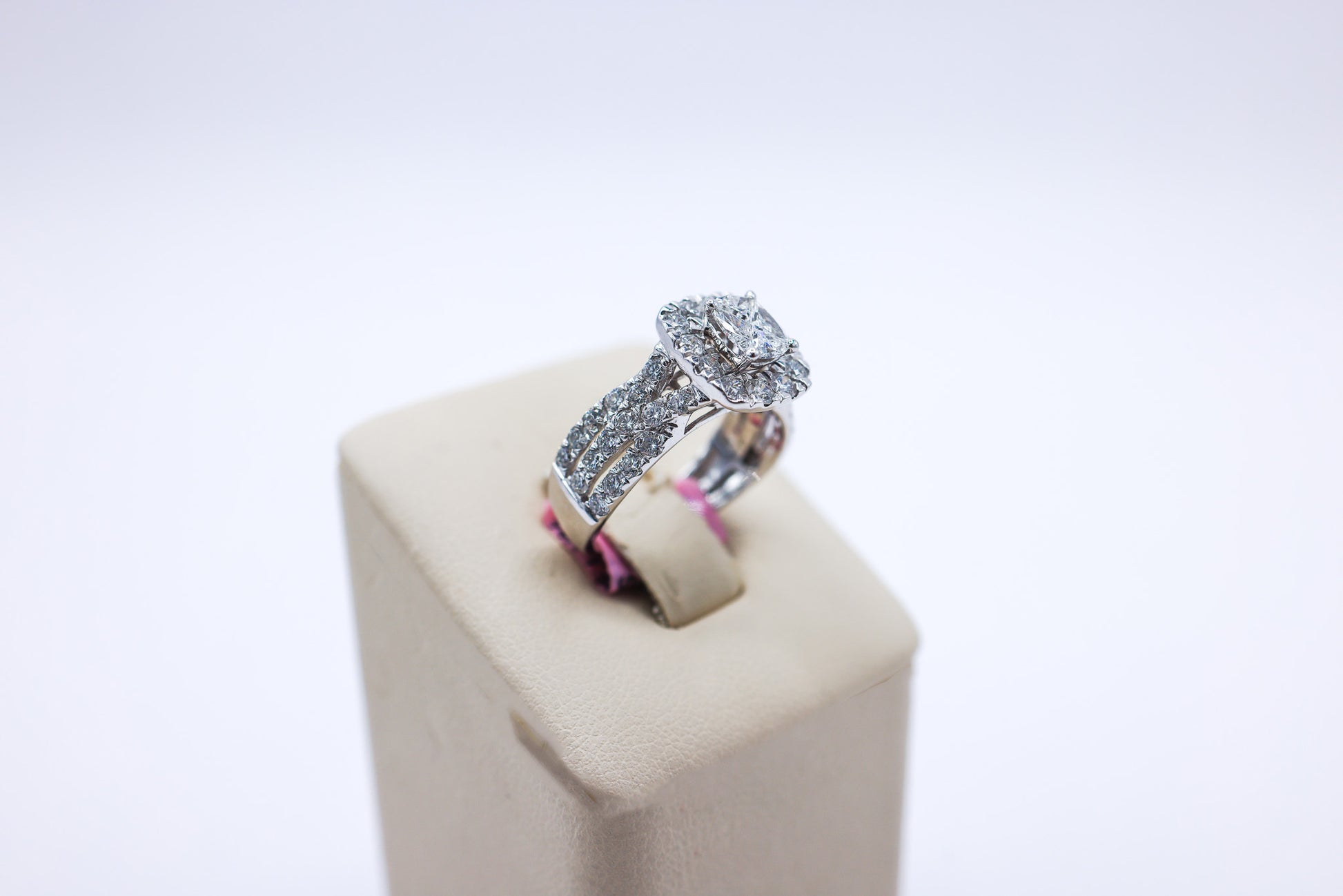 14K White Gold 1.99CTW Cushion-Cut Triple Row Ladies Diamond Ring