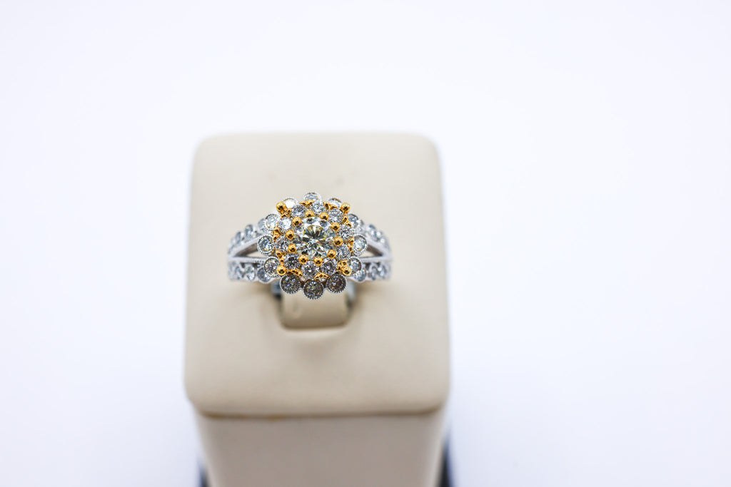 14K Gold 1.51 CTW Flower Double Row Ladies Diamond Ring