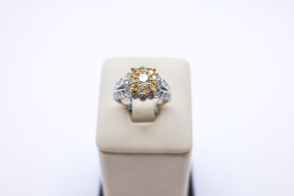 14K Gold 1.51 CTW Flower Double Row Ladies Diamond Ring