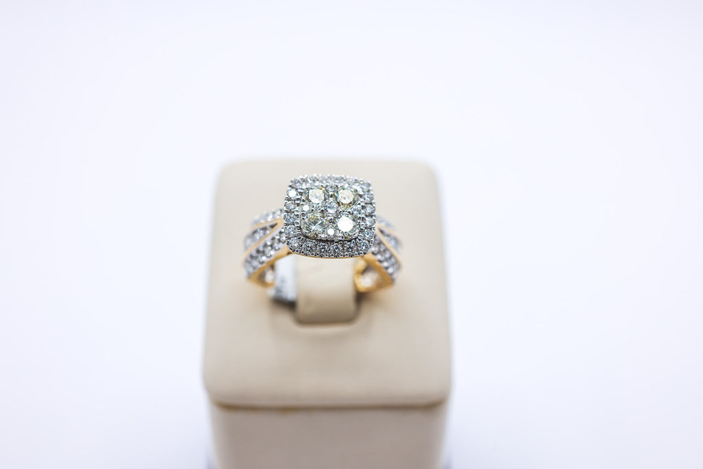 14K Gold 2.15 CTW Cluster Cushion-cut Ladies Diamond Ring