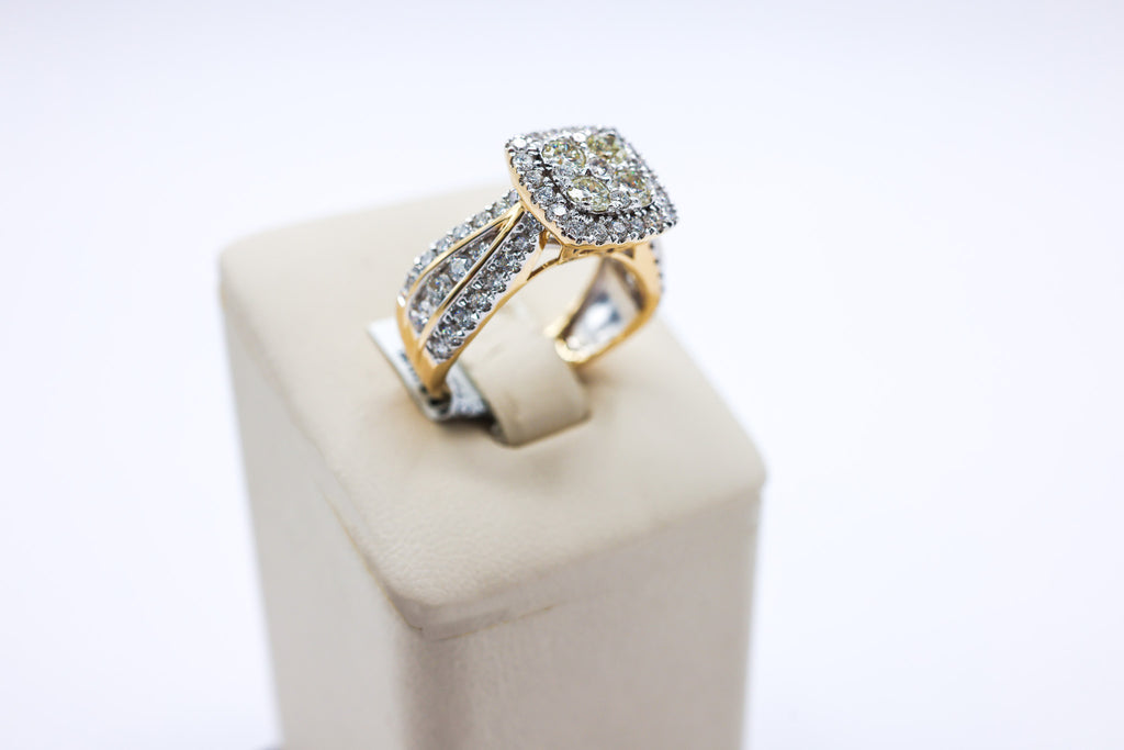 14K Gold 2.15 CTW Cluster Cushion-cut Ladies Diamond Ring