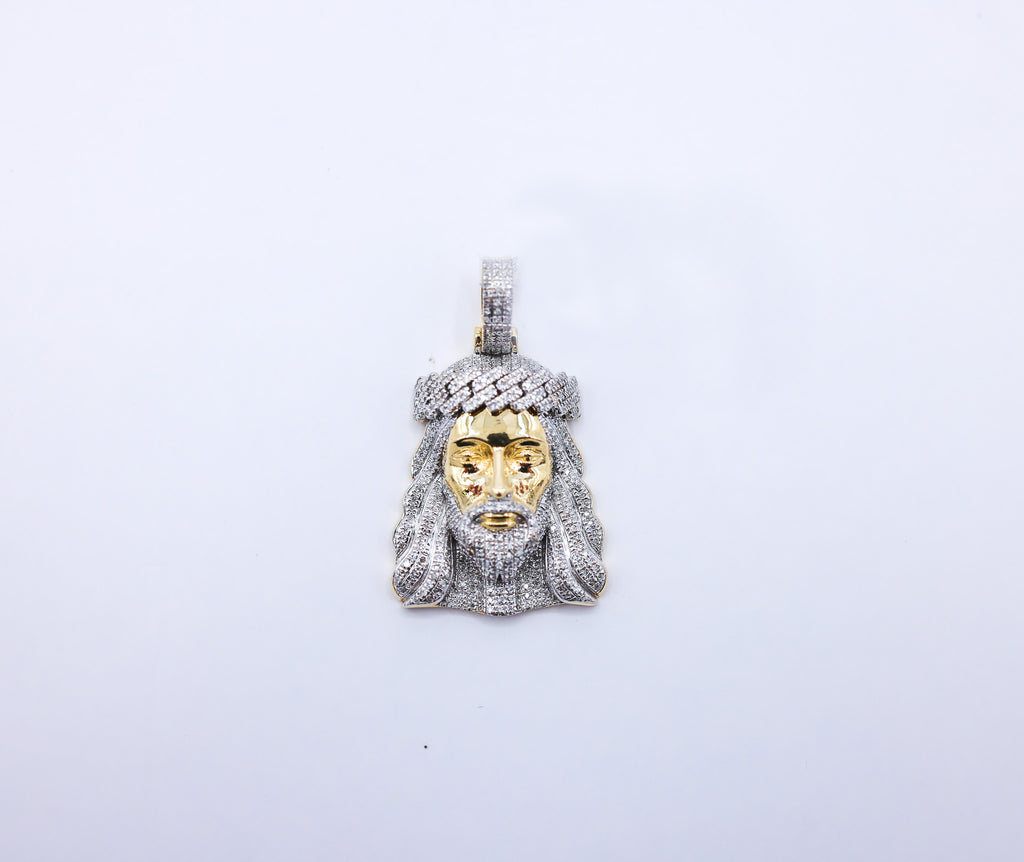 10K 0.48CT D-PENDANT MEN RDS "JESUS HEAD" MICRO PRONG