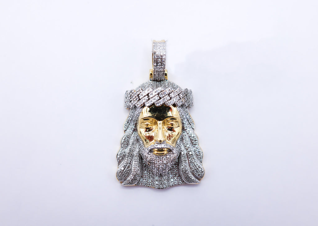 10K 0.48CT D-PENDANT MEN RDS "JESUS HEAD" MICRO PRONG