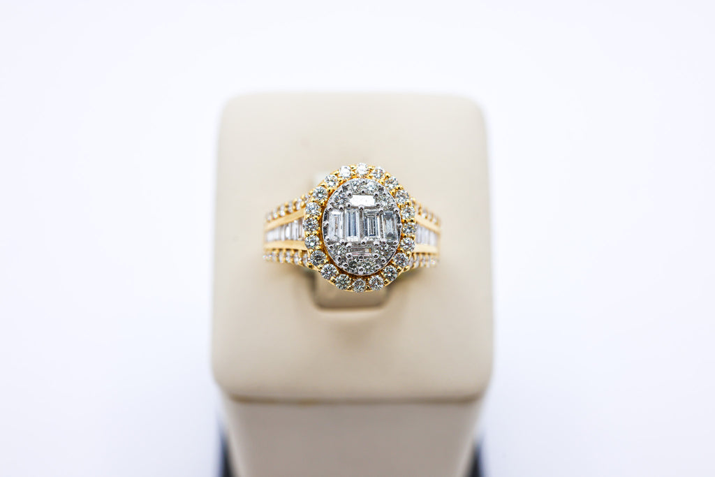 10K Yellow Gold 1.50 CTW Elevated Oval Baguette Diamond Ring