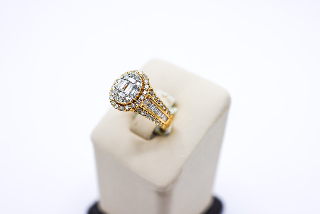 10K Yellow Gold 1.50 CTW Elevated Oval Baguette Diamond Ring