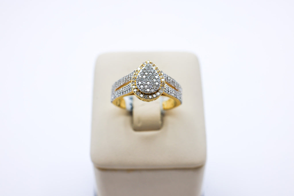 10K Gold 0.72 CTW Multi-Diamond Pear Frame Engagement Ring