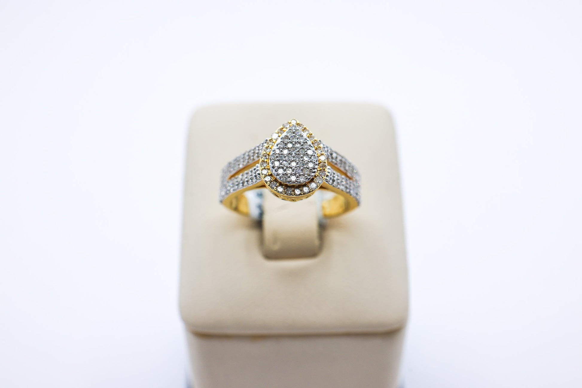 10K Gold 0.72 CTW Multi-Diamond Pear Frame Engagement Ring