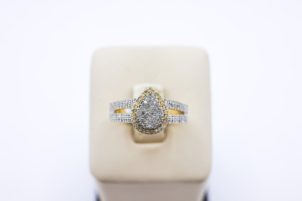 10K Gold 0.72 CTW Multi-Diamond Pear Frame Engagement Ring