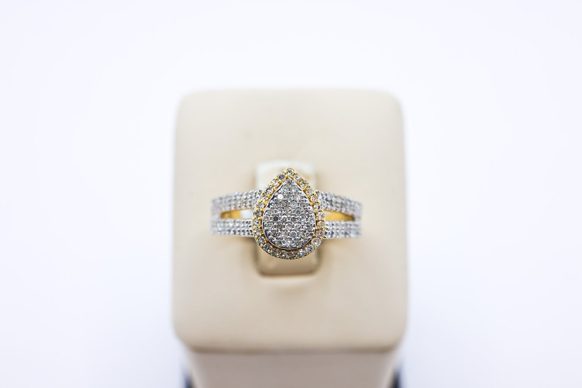 10K Gold 0.72 CTW Multi-Diamond Pear Frame Engagement Ring