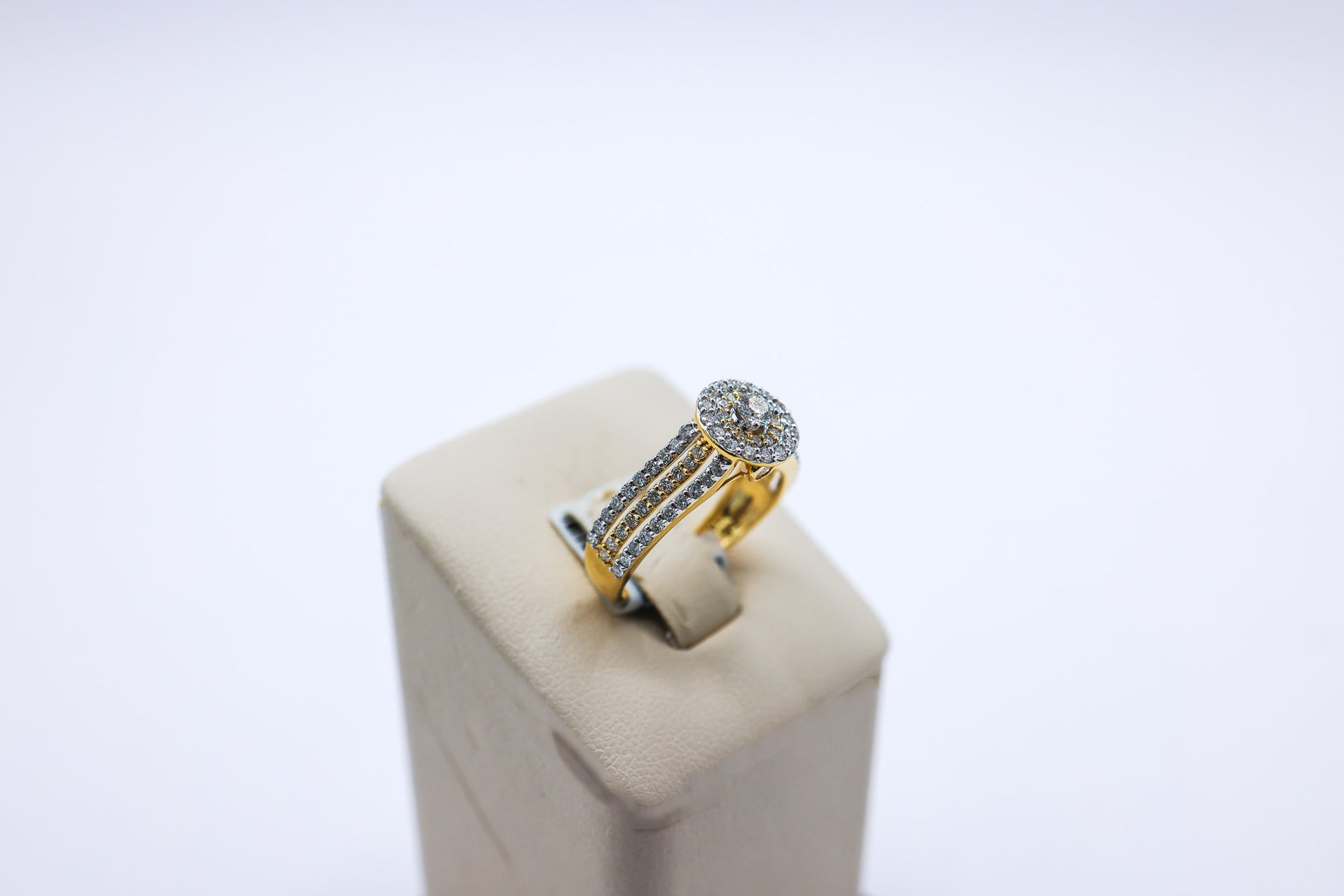 10k Gold 0.98 CTW Cluster Halo Triple Frame Ladies Diamond Ring