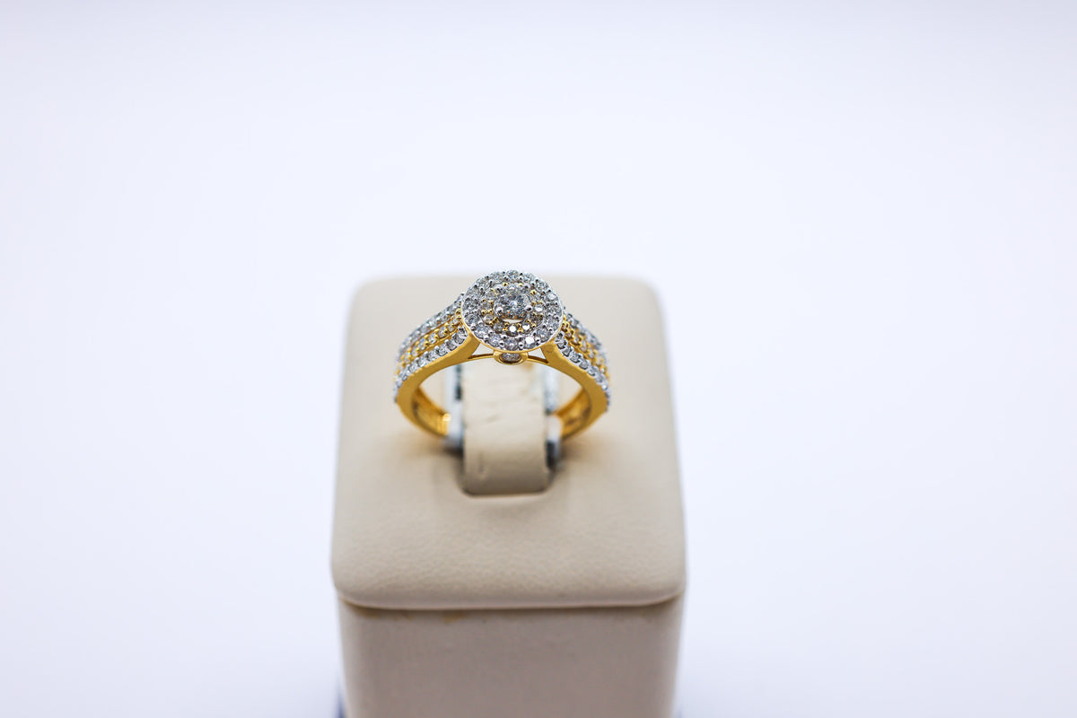 10k Gold 0.98 CTW Cluster Halo Triple Frame Ladies Diamond Ring