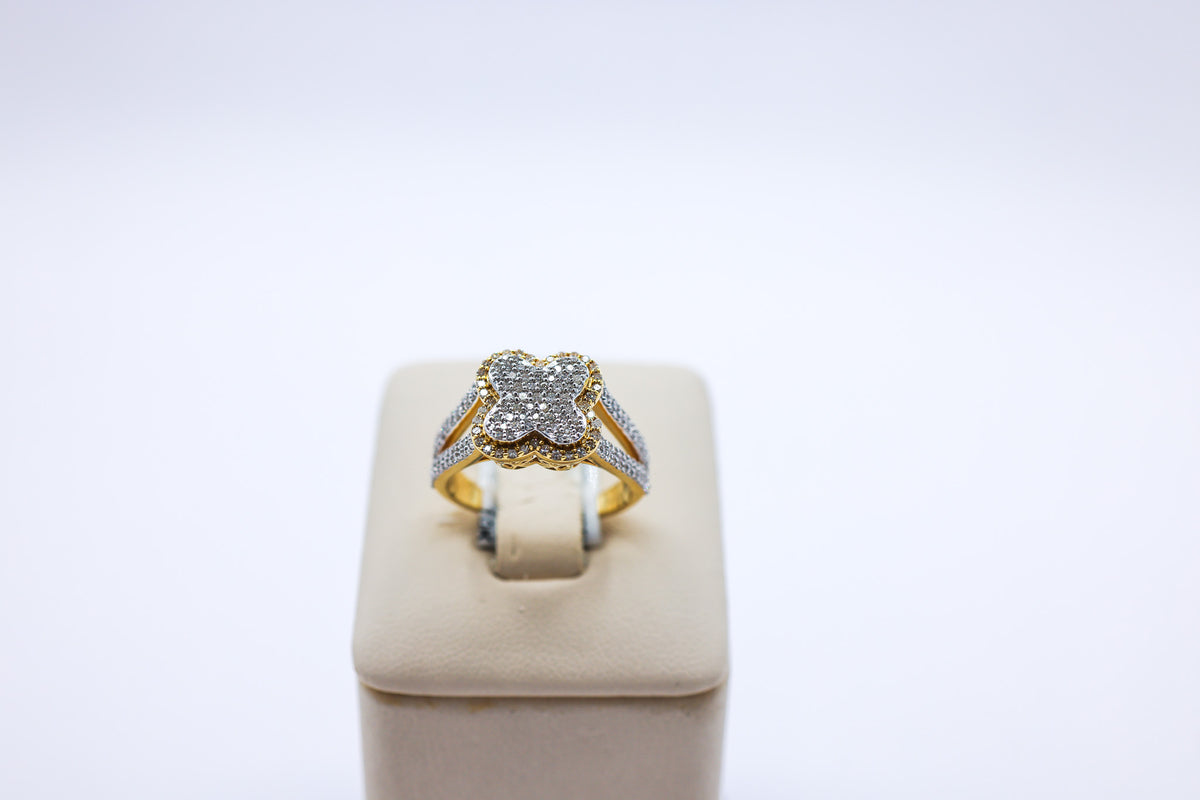 10K 0.62 CTW Double Frame Clover Ladies Diamond Ring