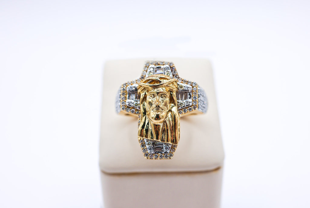 10K 1.14 CTW Jesus Head Cross Diamond Ring