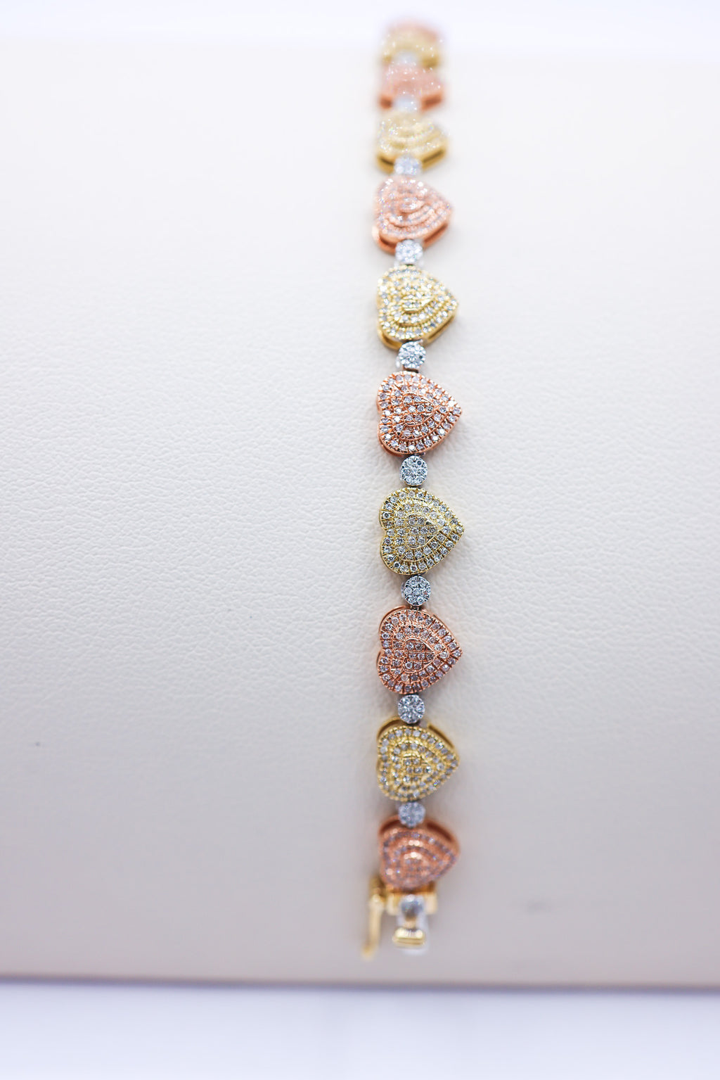 10K 1.14-1.21CT D-BRACELET LDS RDS "HEART" MICRO PRONG SIZE 7 INCHES (Gold + Rose Gold)