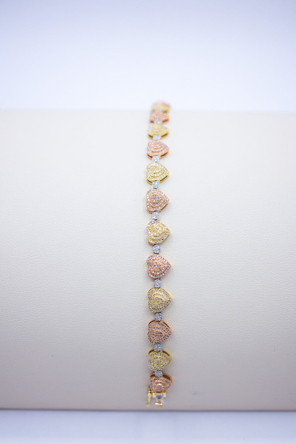 10K 1.14-1.21CT D-BRACELET LDS RDS "HEART" MICRO PRONG SIZE 7 INCHES (Gold + Rose Gold)