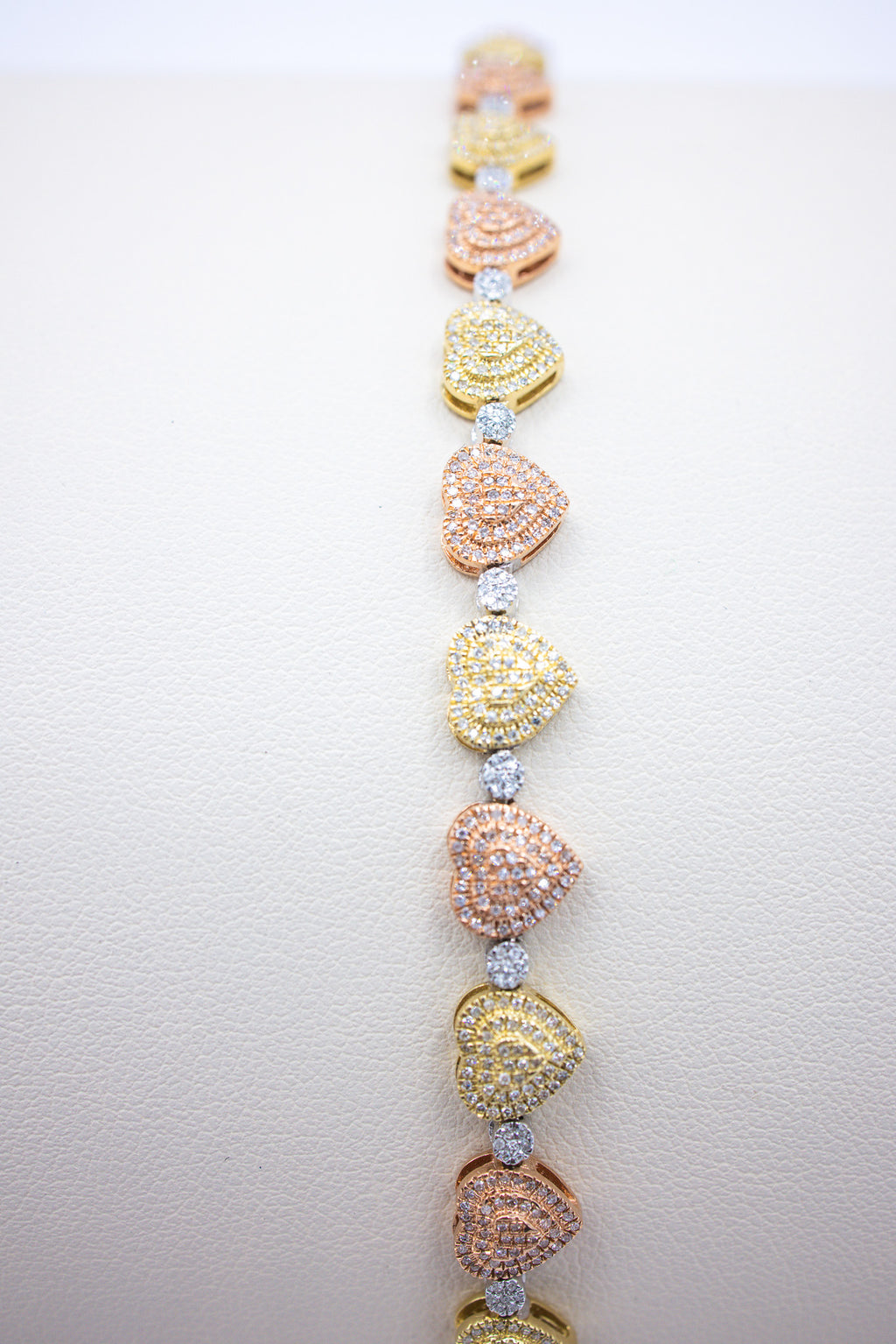 10K 1.14-1.21CT D-BRACELET LDS RDS "HEART" MICRO PRONG SIZE 7 INCHES (Gold + Rose Gold)