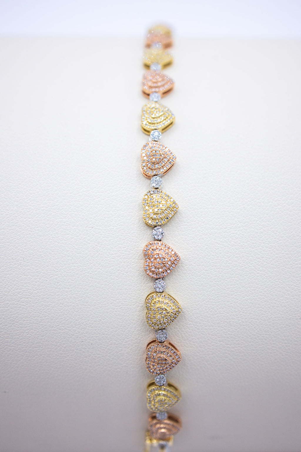 10K 1.14-1.21CT D-BRACELET LDS RDS "HEART" MICRO PRONG SIZE 7 INCHES (Gold + Rose Gold)