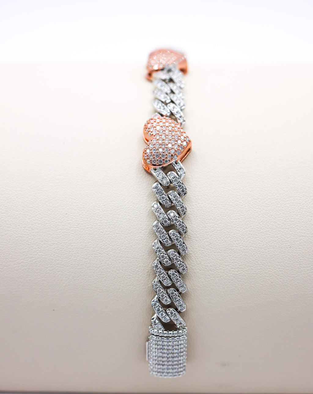 Rose Gold Hearts Cuban Moissanite Bracelet 5.58 CTW