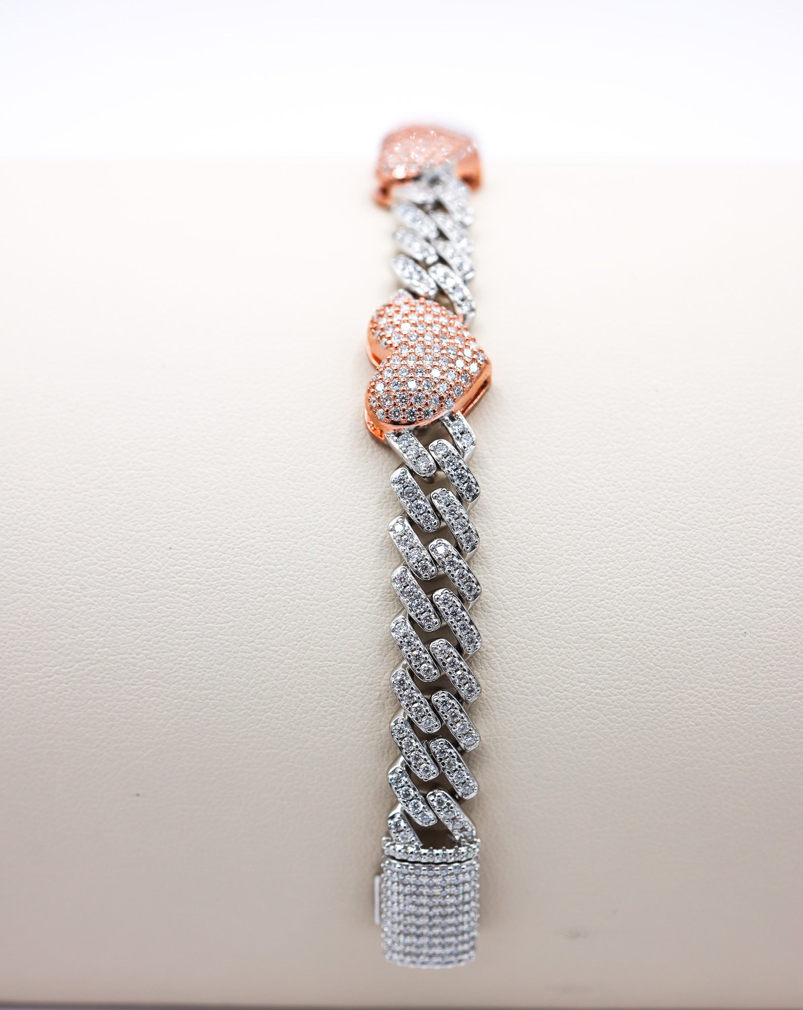 Rose Gold Hearts Cuban Moissanite Bracelet 5.58 CTW