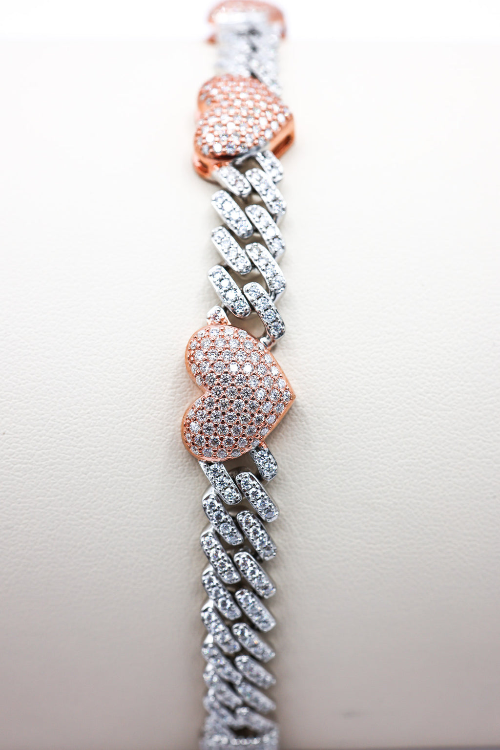 Rose Gold Hearts Cuban Moissanite Bracelet 5.58 CTW
