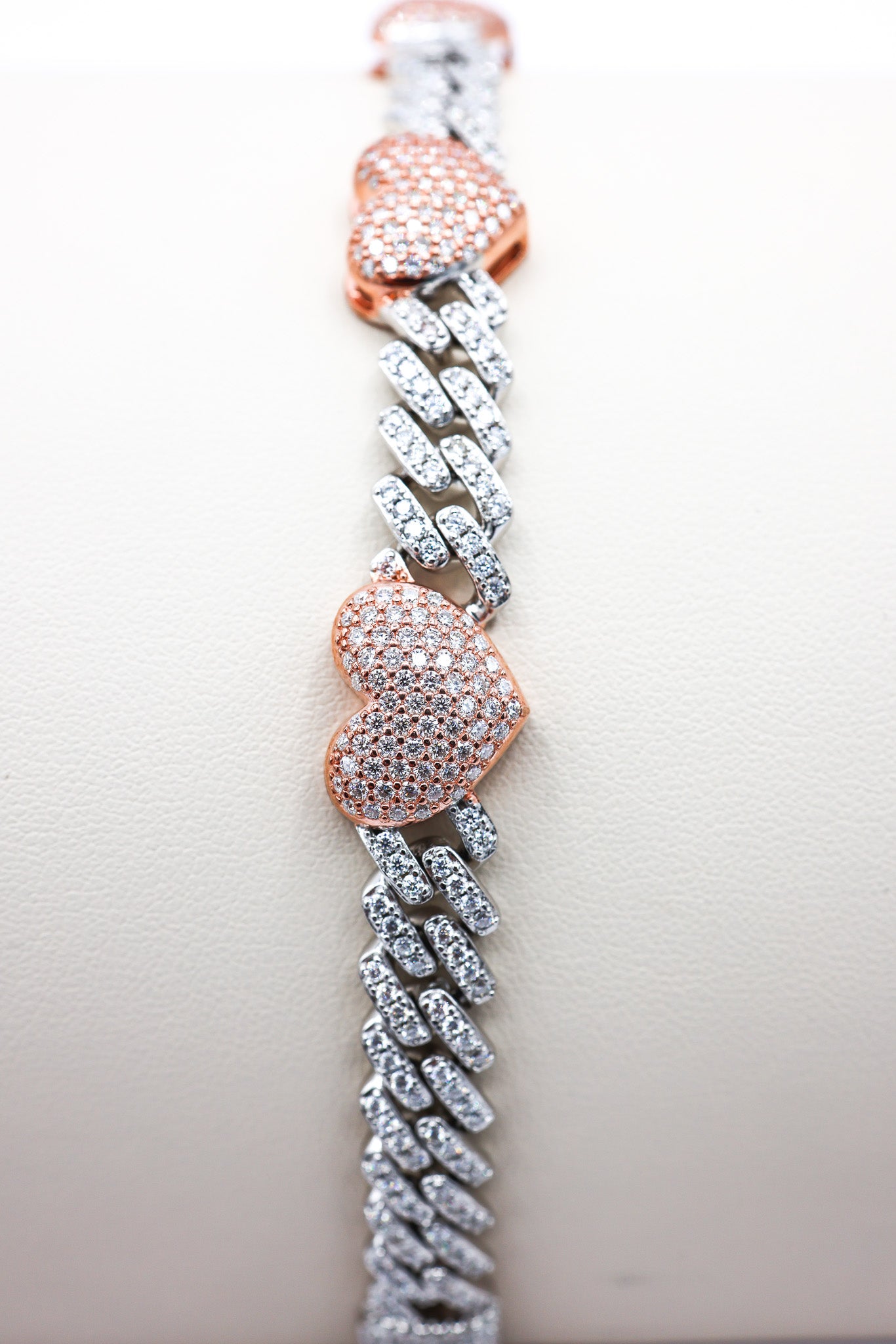 Rose Gold Hearts Cuban Moissanite Bracelet 5.58 CTW