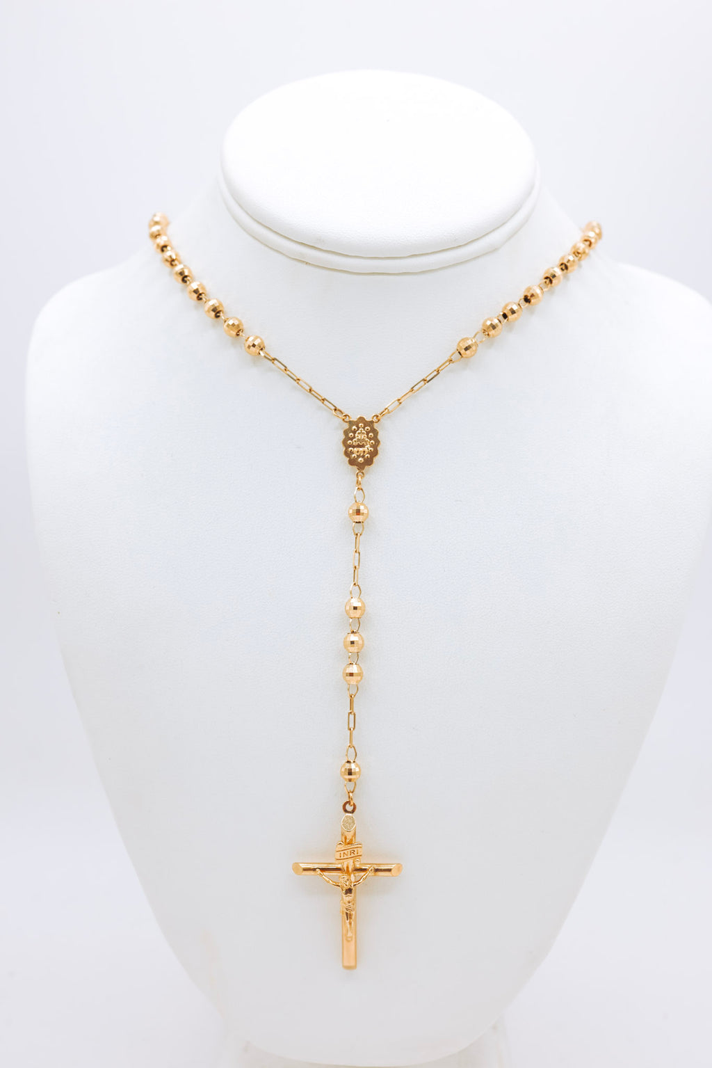10K Gold Cross Rosary 28 Inches Chain
