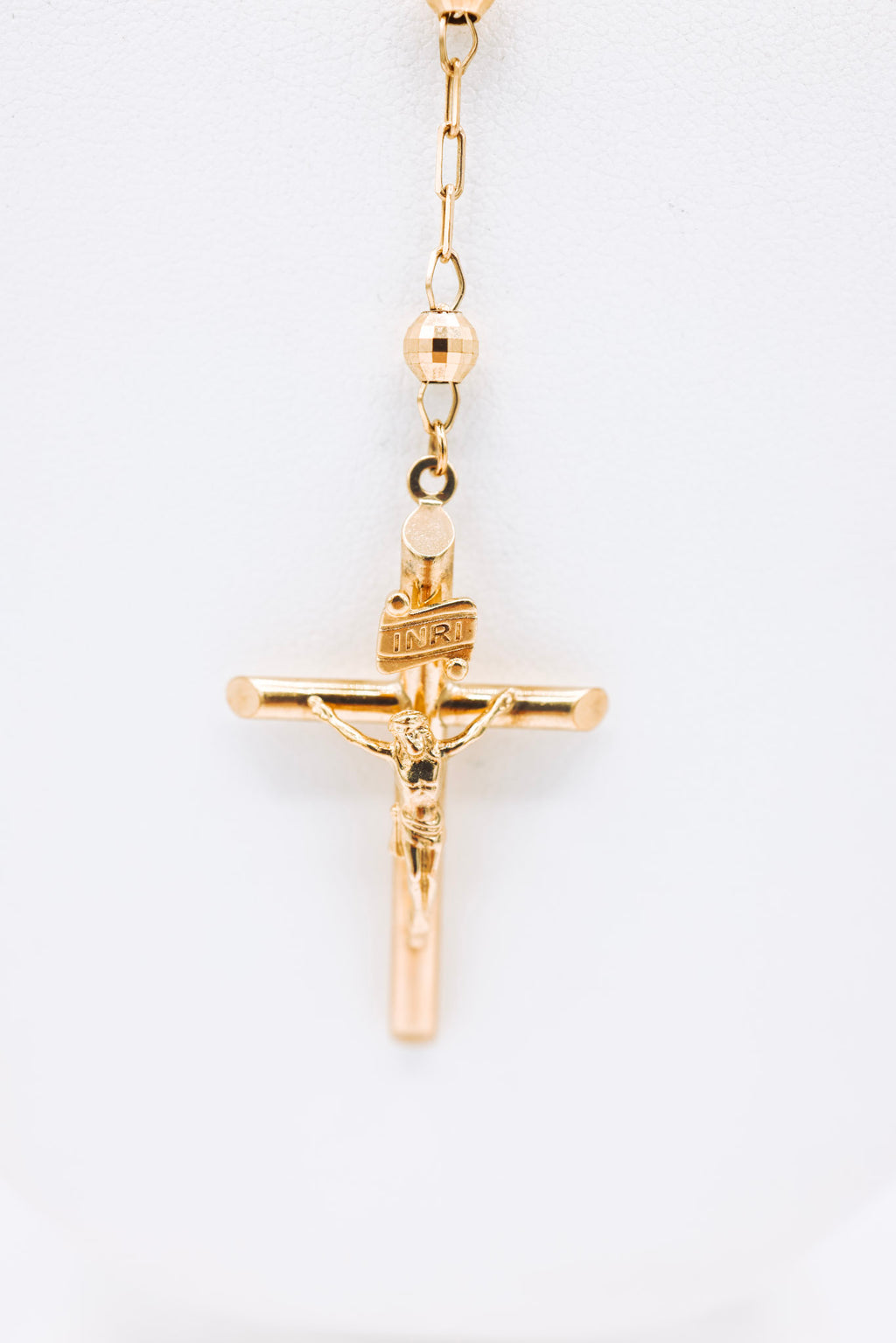10K Gold Cross Rosary 28 Inches Chain