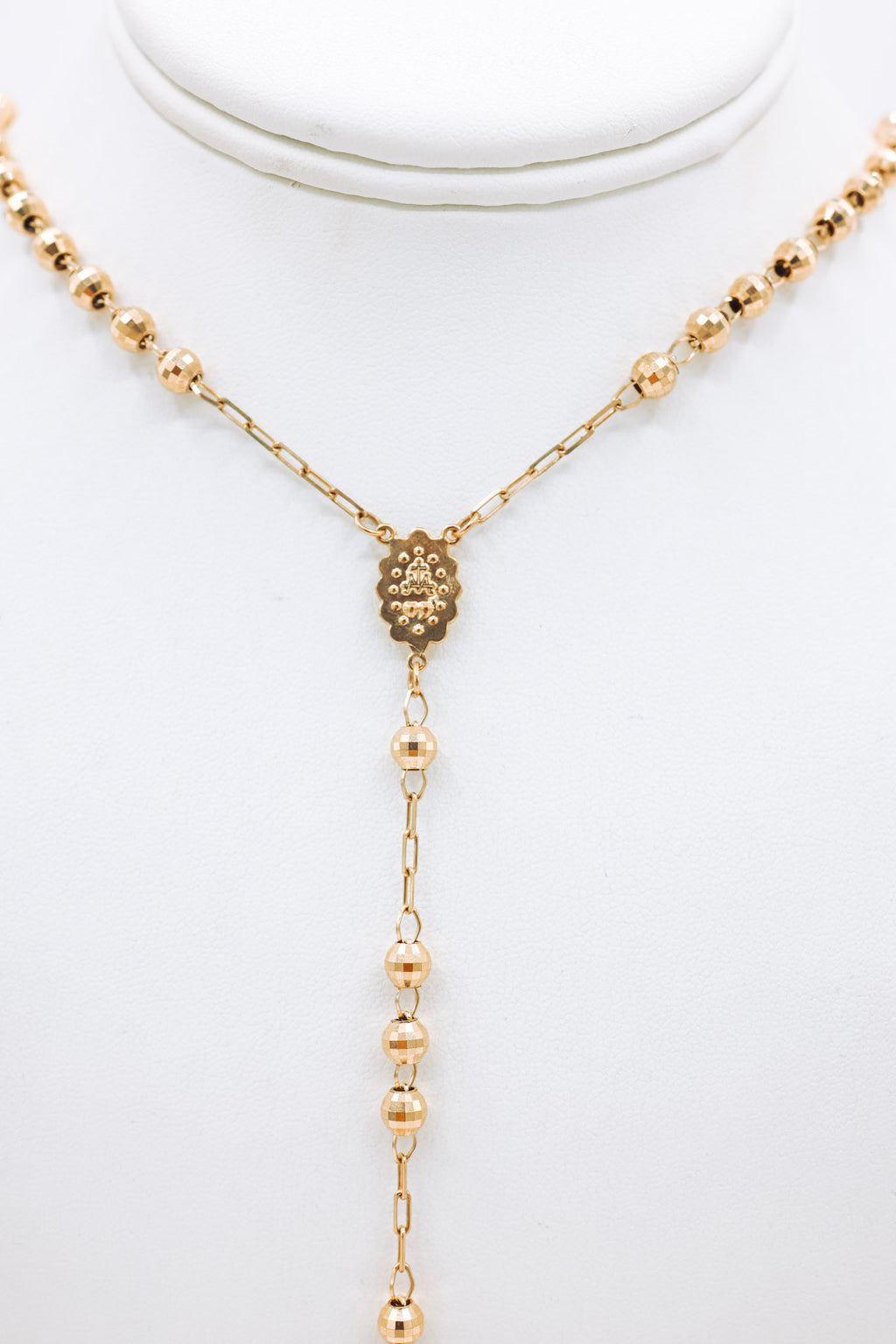10K Gold Cross Rosary 28 Inches Chain