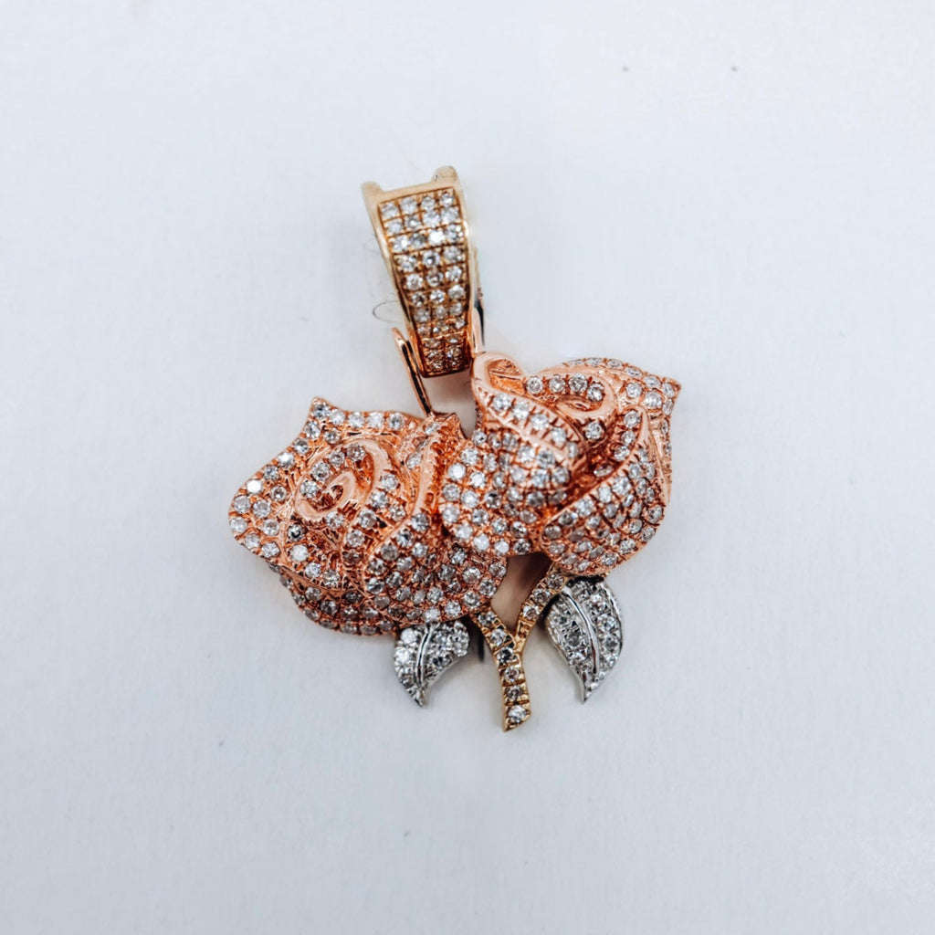10K Double Roses Rose Gold 0.62CTW Diamond Charm