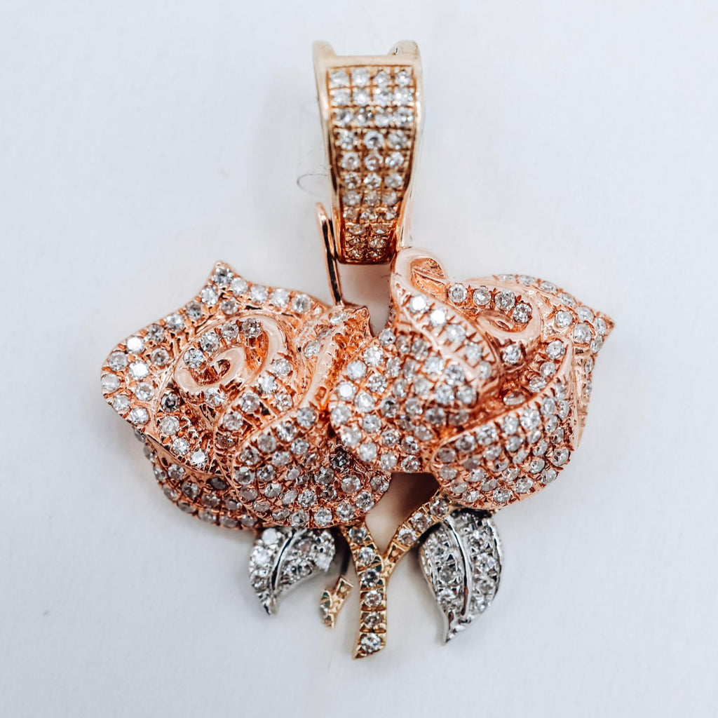 10K Double Roses Rose Gold 0.62CTW Diamond Charm