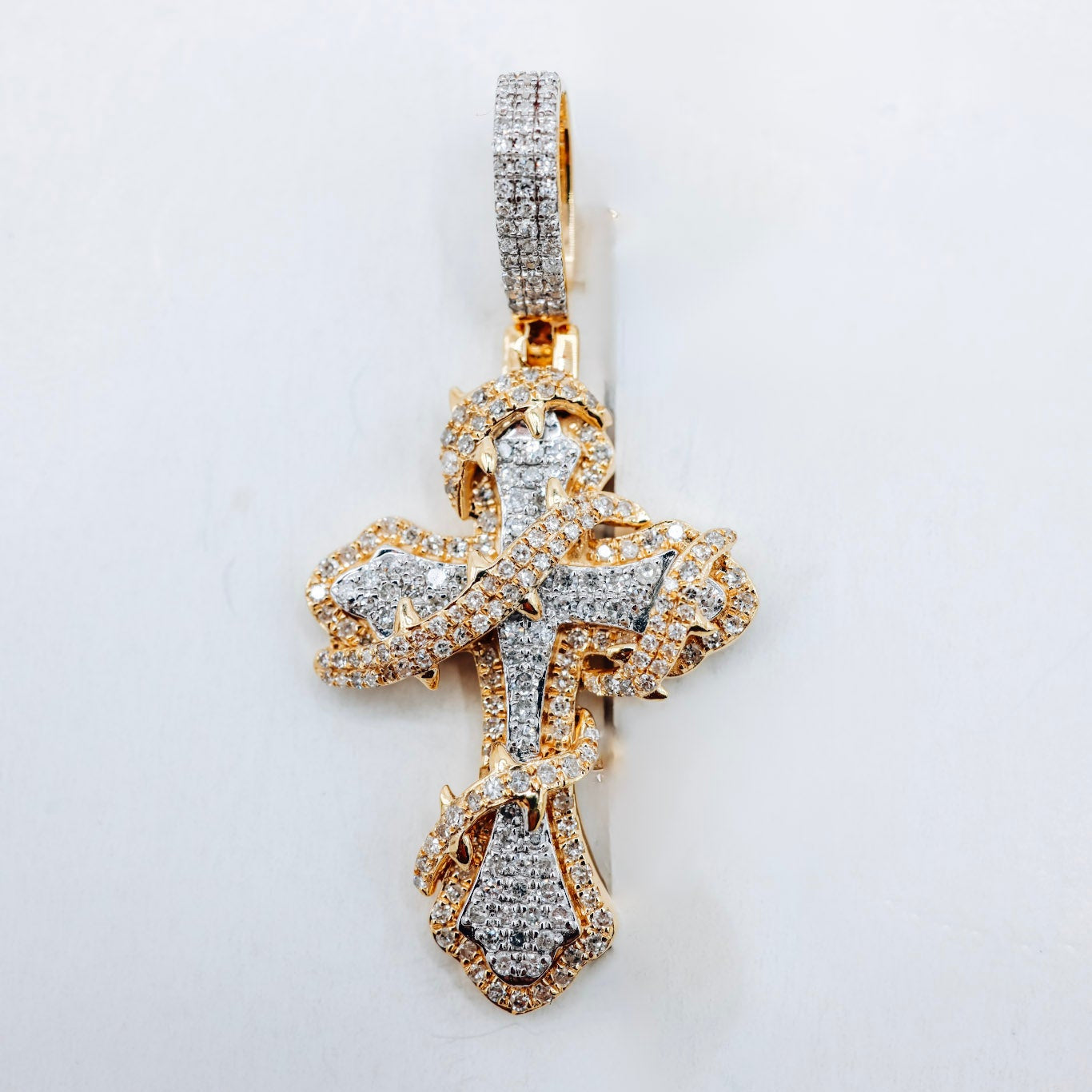 10K Small Cross Thorn Wrapped 0.99CTW Diamond Charm