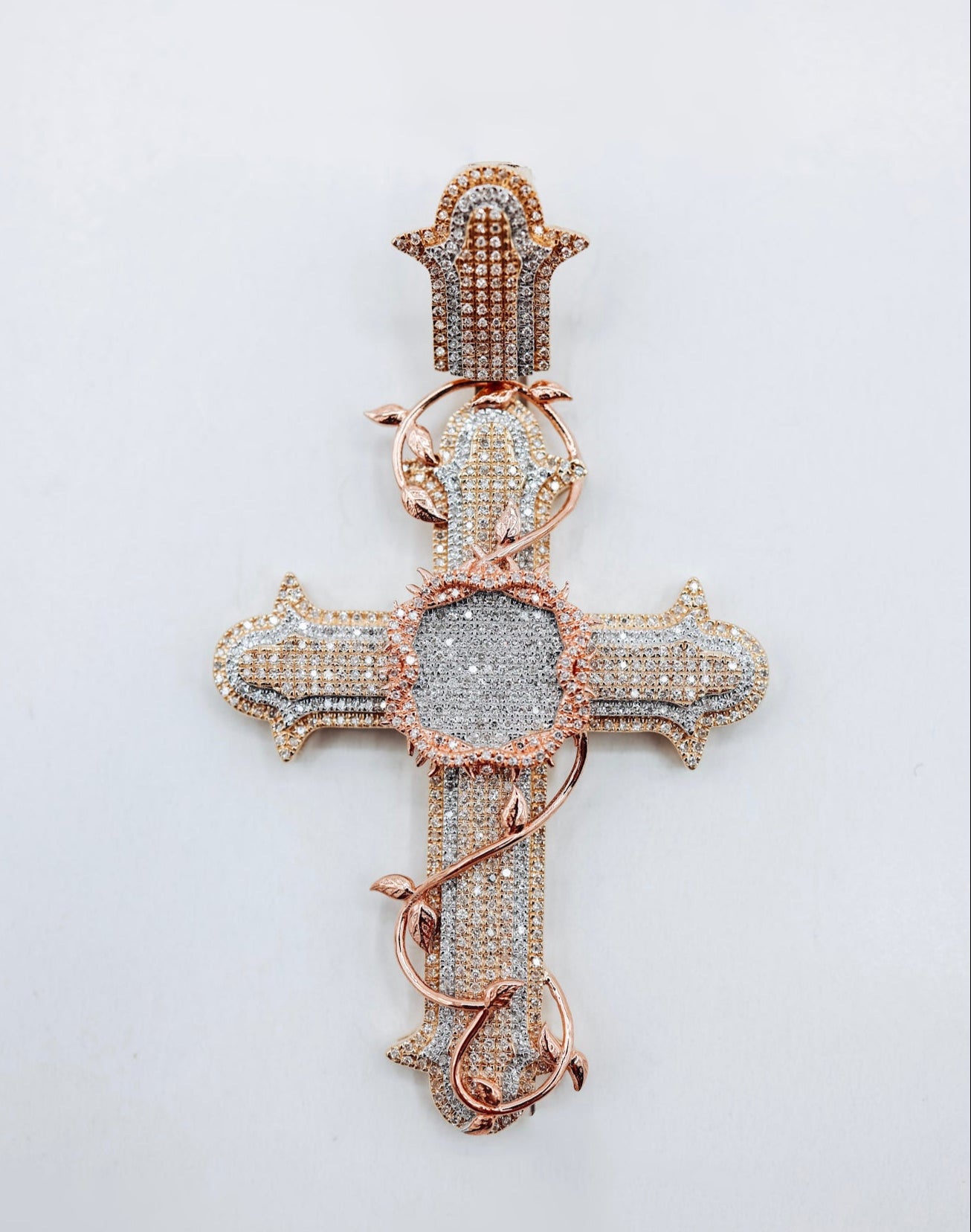 10K Cross Vine Wrapped 0.96CTW Diamond Charm