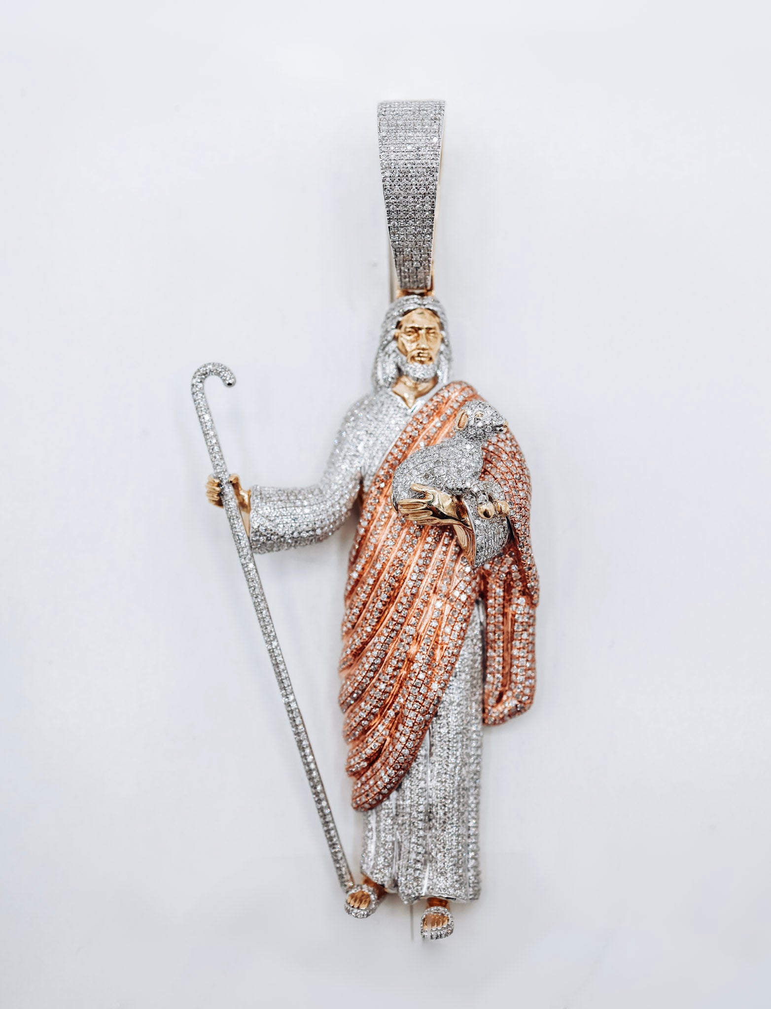 10K 5.09CTW Jesus Holding Baby Lamb Diamond Charm