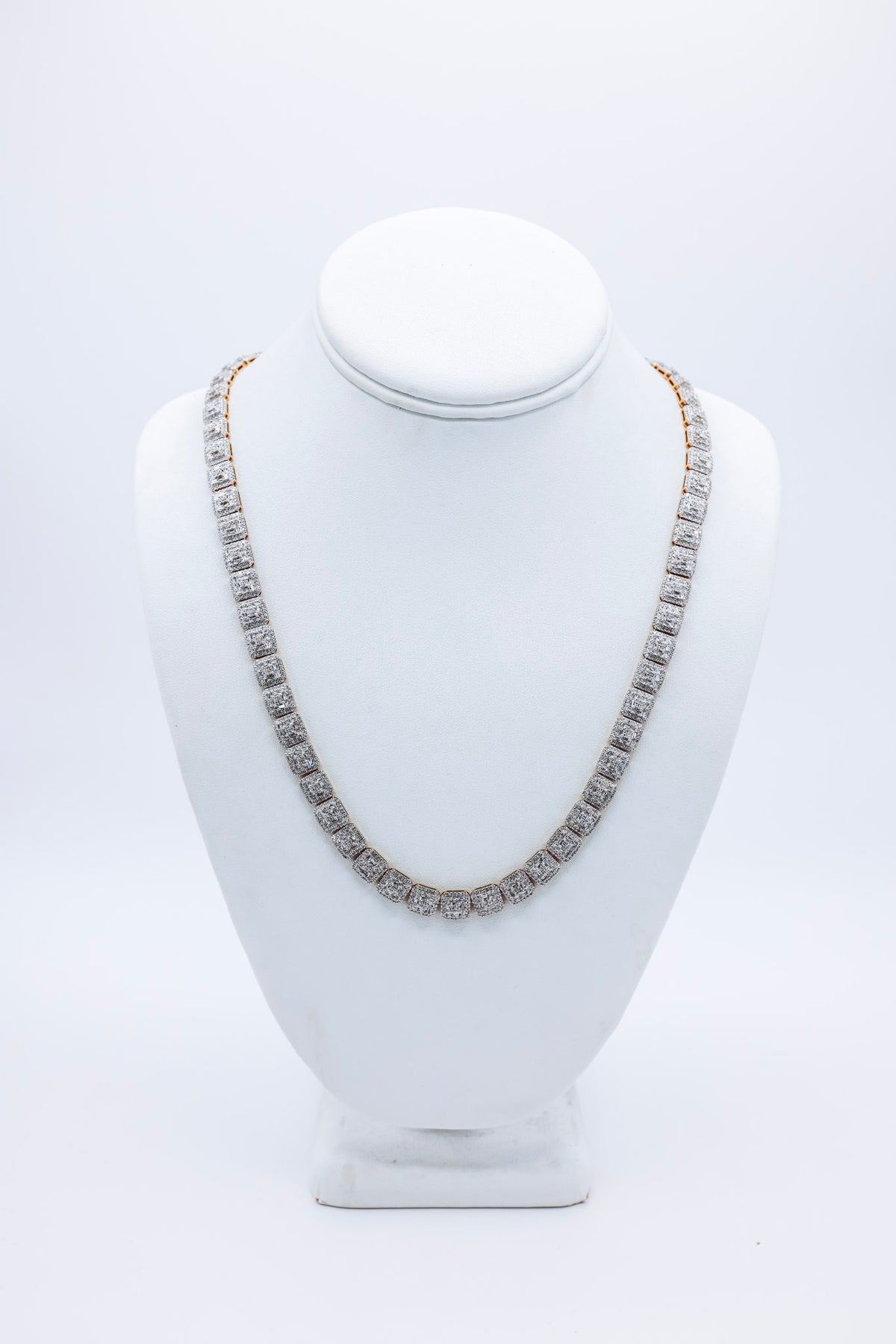 Square Tennis with Baguette Setting 10K gold 11.56CTW Diamond Chain