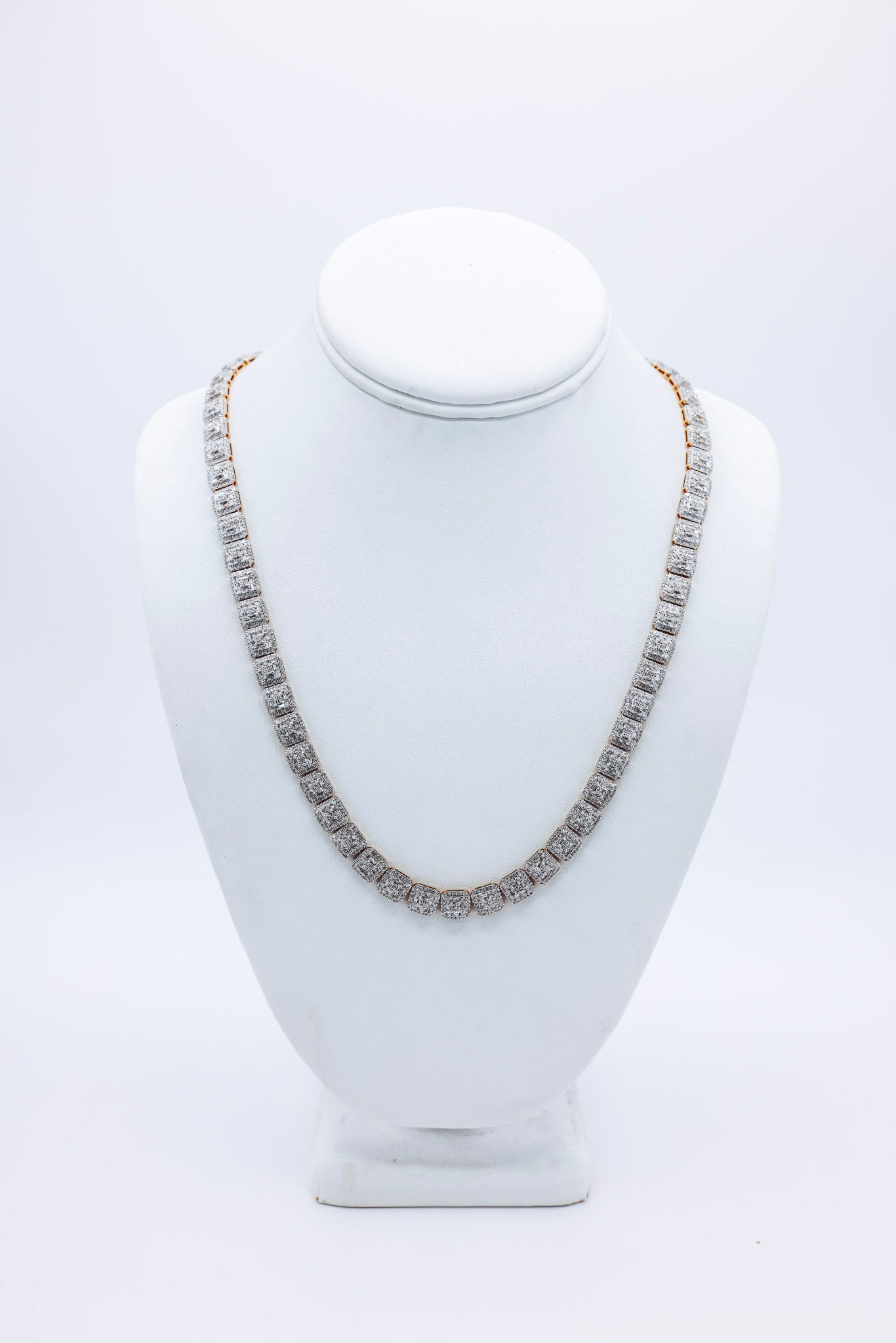 Square Tennis with Baguette Setting 10K gold 11.56CTW Diamond Chain