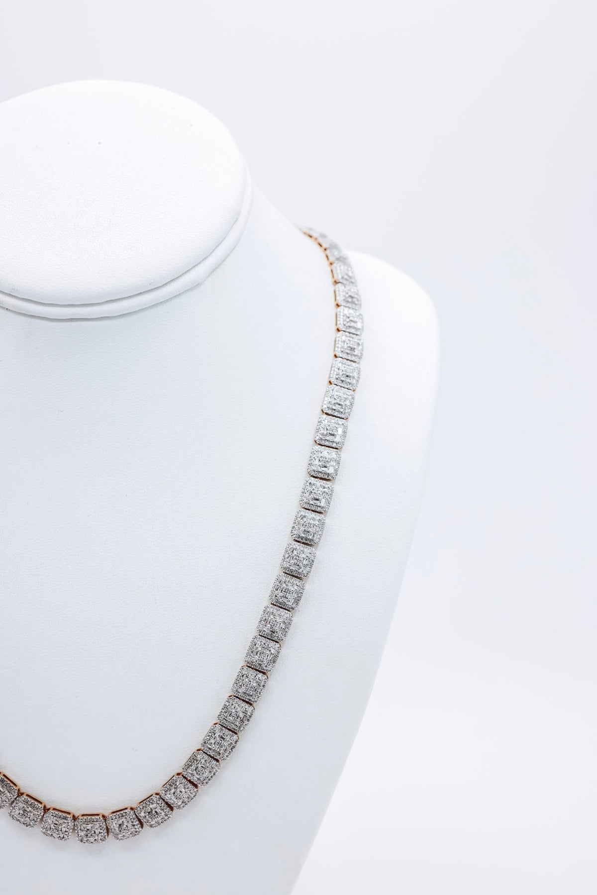 Square Tennis with Baguette Setting 10K gold 11.56CTW Diamond Chain