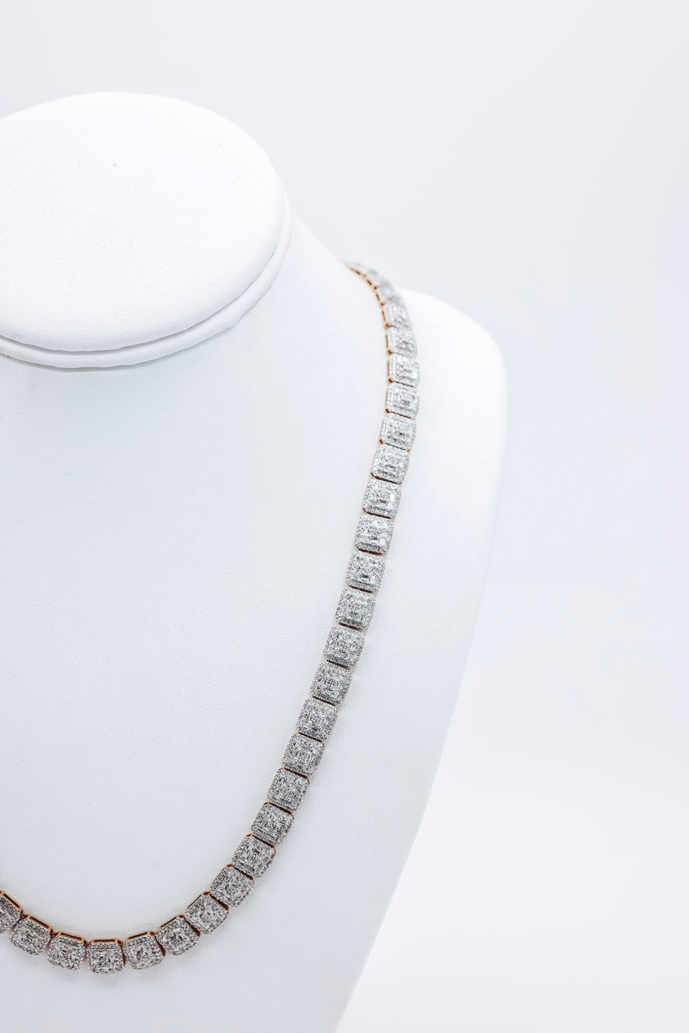 Square Tennis with Baguette Setting 10K gold 11.56CTW Diamond Chain