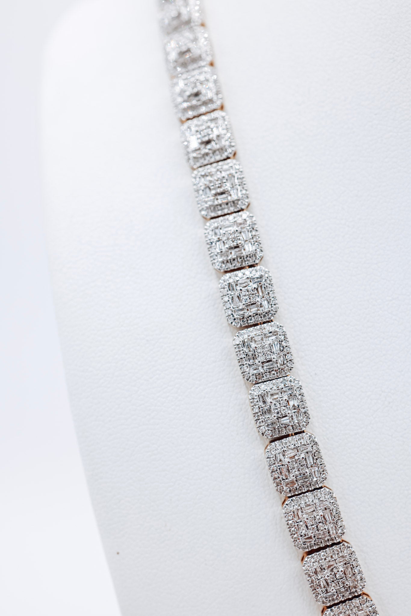 Square Tennis with Baguette Setting 10K gold 11.56CTW Diamond Chain
