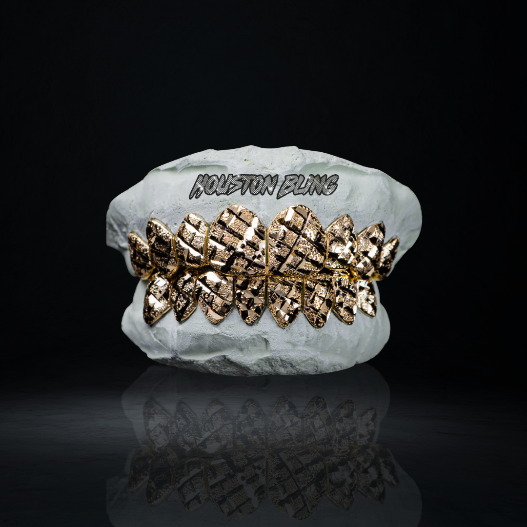 Gold with Diamond Cuts + Diamond Dust Grillz