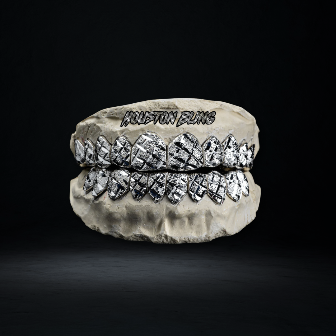 White Gold with Diamond Cuts + Diamond Dust Grillz
