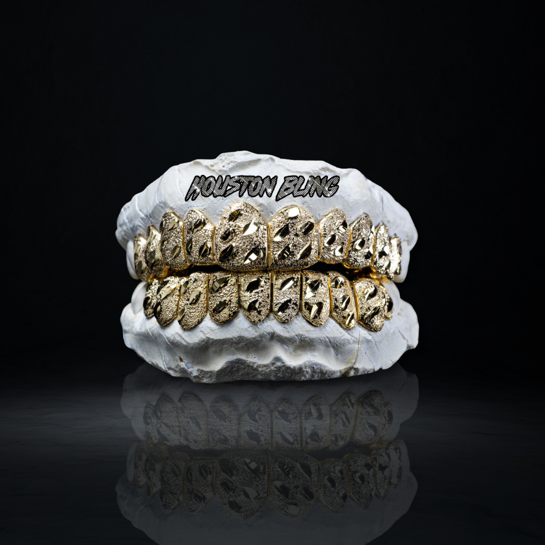 Gold with Nugget Cuts + Diamond Dust Grillz