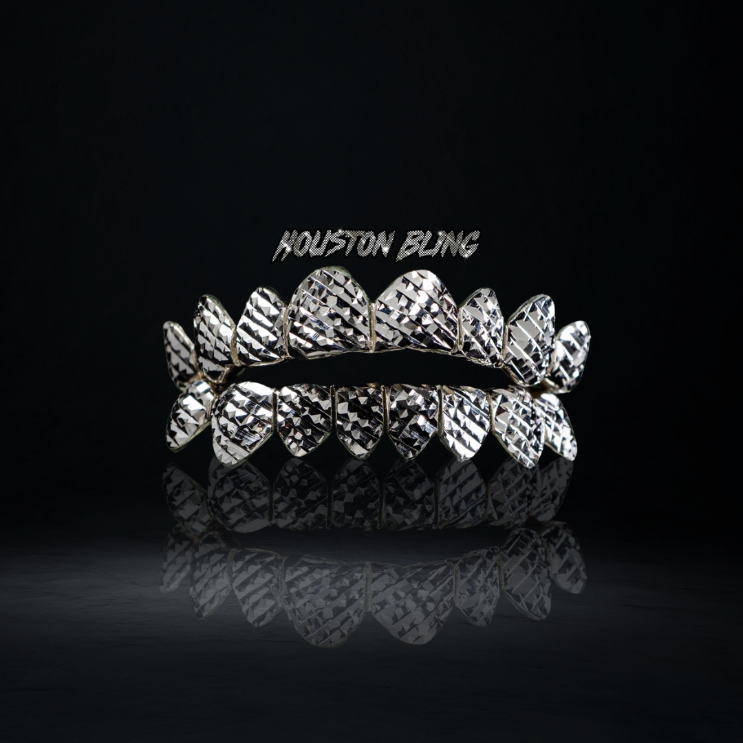 White Gold with Diamond Cuts Grillz